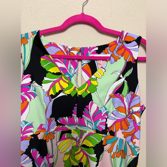Jude Connally Tropical Abstract Floral Scuba Knit Stretch V-Neck Shift Dress M - Picture 5 of 8